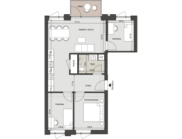Plantegning for: Bolig 054 <wbr> Fortkaj 8, 2. tv.